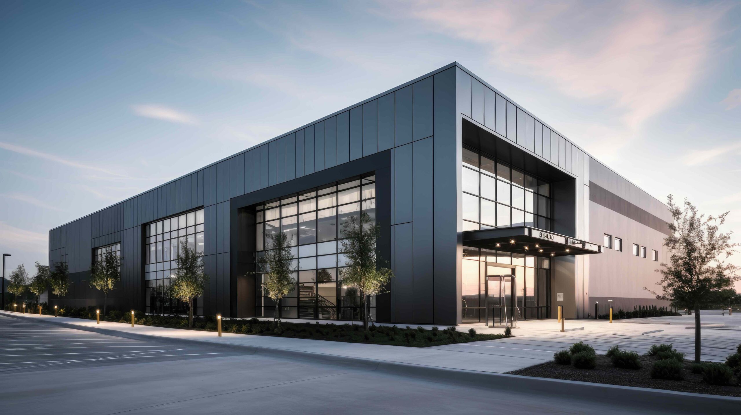 architectural ingenuity of an aluminum-clad industrial structure, showcasing the harmonious blend of technology and design